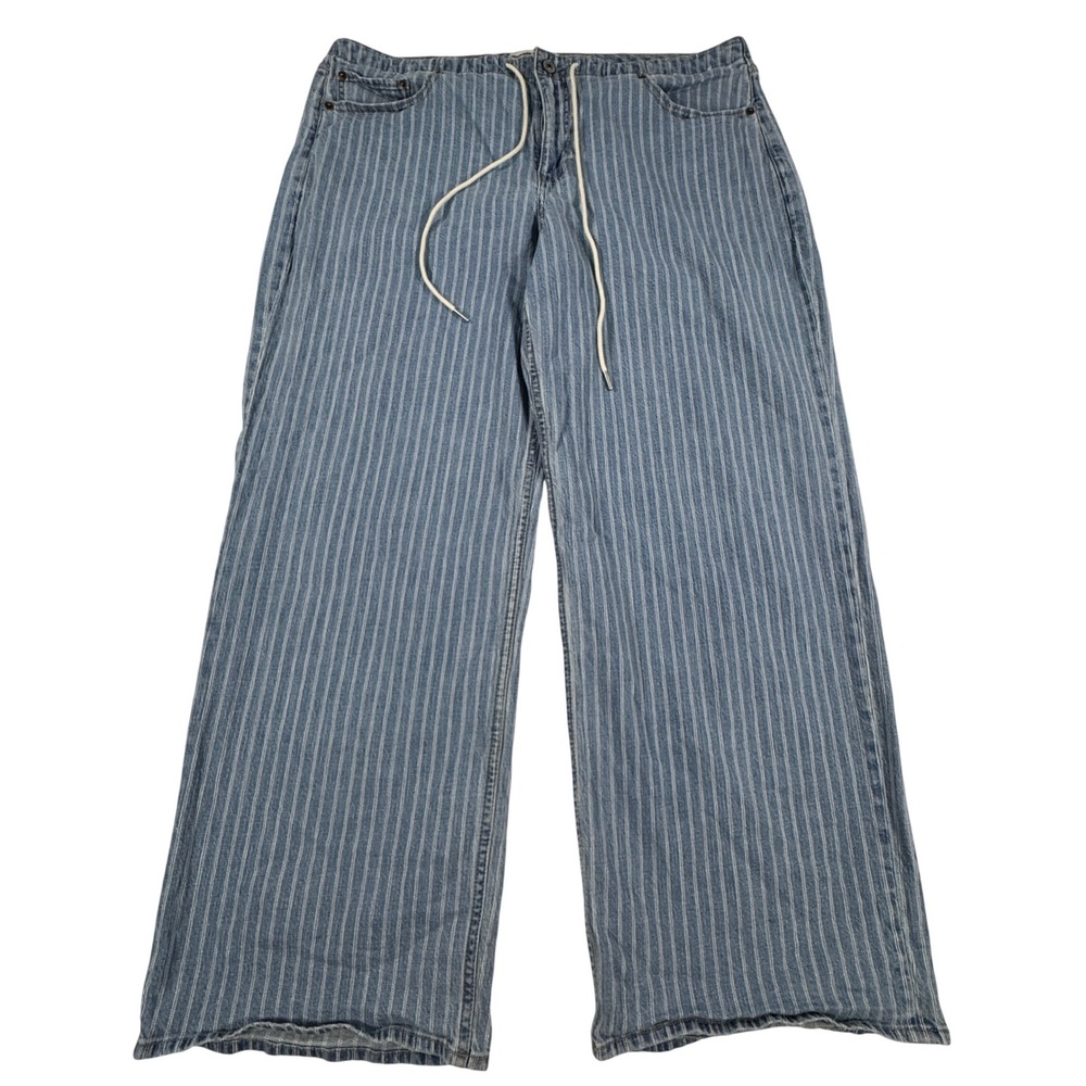 Y2K Abercrombie & Fitch Low Rise Ultra Loose Pinstripe Linen Blend Jeans Blue 33